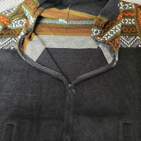 YARI Artesanias XL Alpaca Wool Hooded Cardigan Sweater Fair Isle Zip Jacket - Picture 8 of 10
